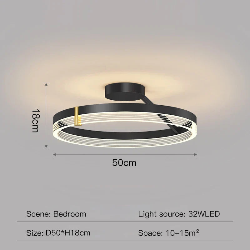 ثريا ديكوربايتس™ الدائرية باللون الأسود الذهبي: مصباح سقف بتصميم عصري لديكور المنزل