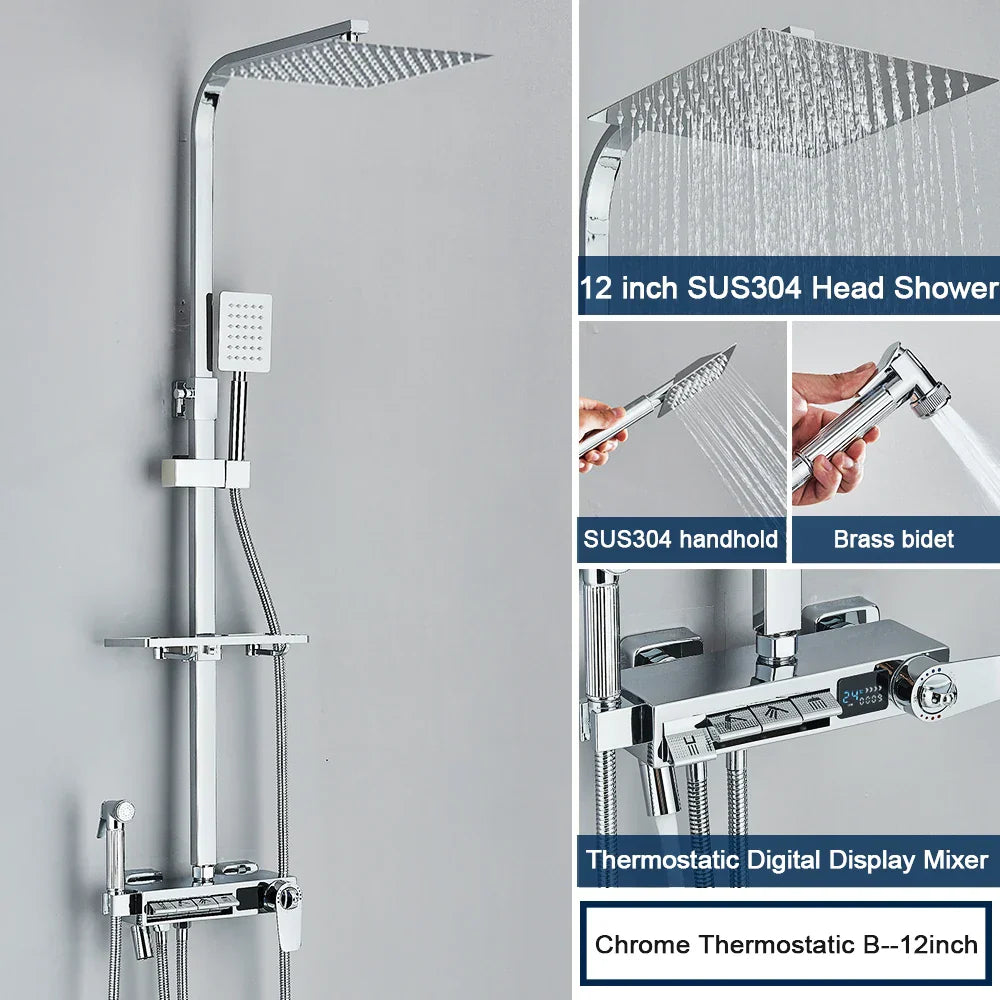 DecorBites™ Digital Display Shower System with Thermostatic Control and Tub Spout