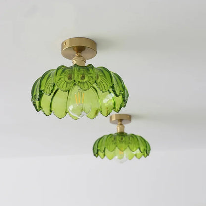 DecorBites™ Green Glass LED Ceiling Light Modern Iron Copper Lampara Techo for Home Decor