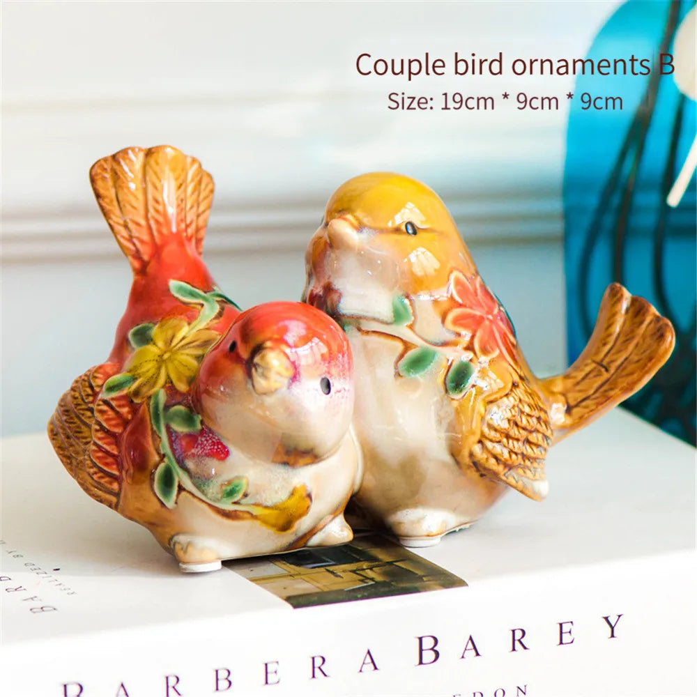 DecorBites™ Love Birds Porcelain Couple Ornament Home Decor Craft Model