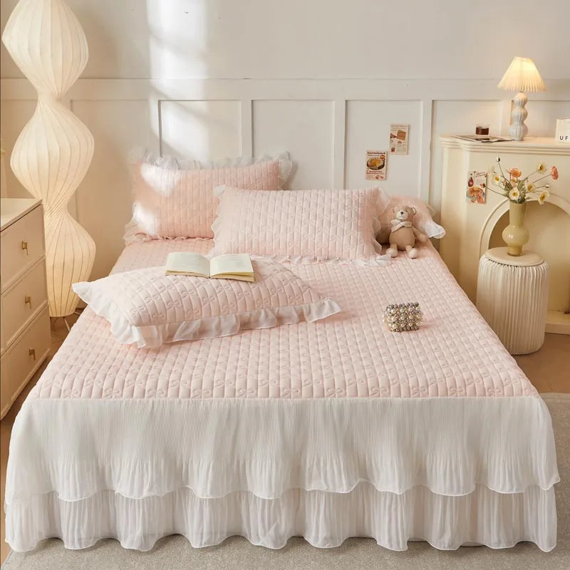 Decobites Lace Ruffles Cooling Bed Skirt Set with Pillowcases