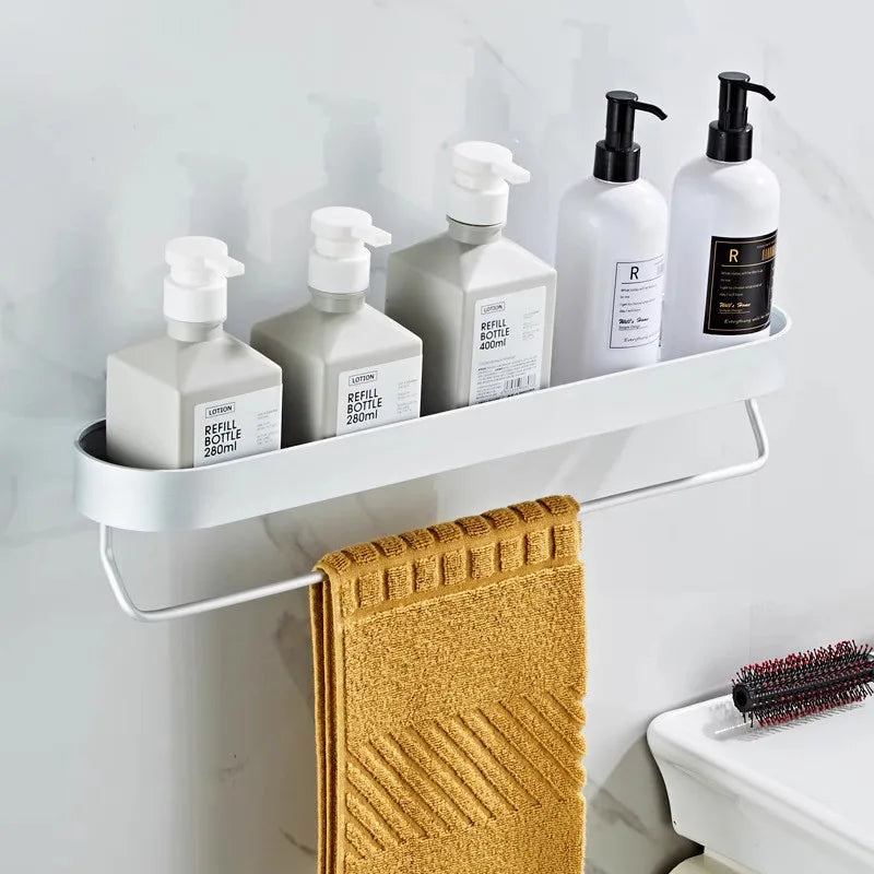 رف حمام من الألومنيوم من DecorBites™ مع قضيب مناشف ورف تخزين زاوية