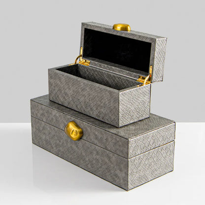 DecorBites™ Golden Stone Handle Leather Jewelry Box: Elegant Desktop Storage Container for Home Decor