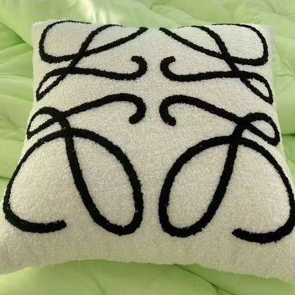 DecorBites™ Lambswool Face Embroidered Cushion Cover 45x45 - Beige White Abstract Art Pillowcase