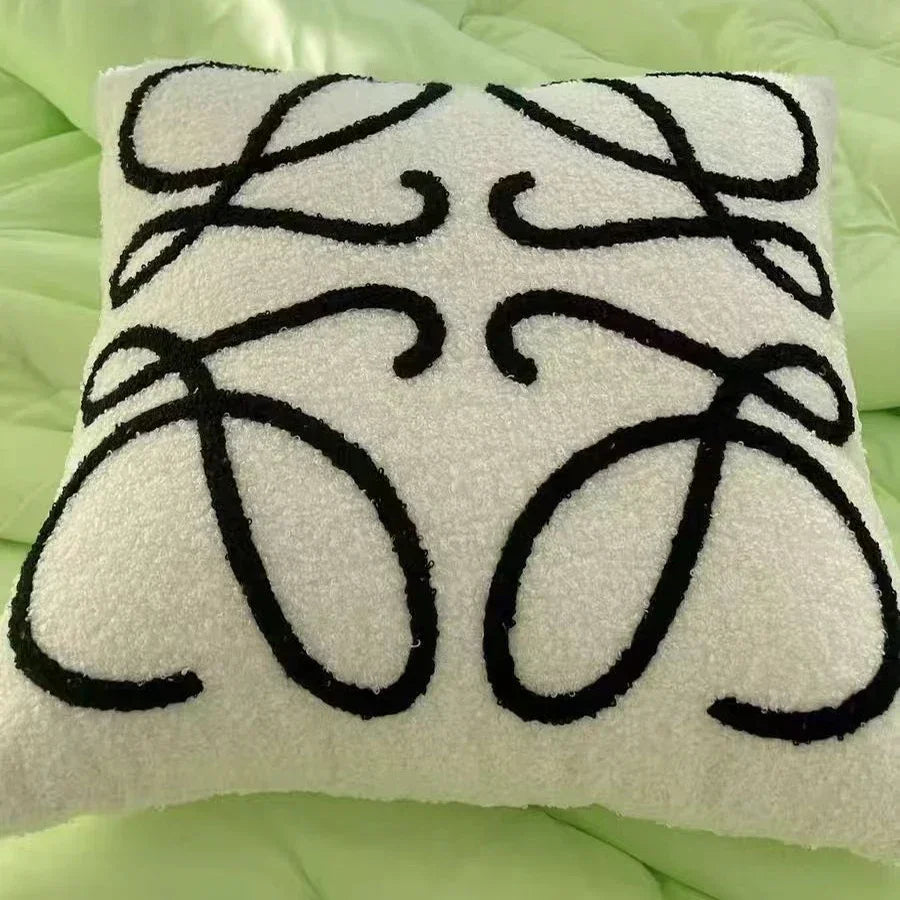 Funda de cojín bordada con rostro de lana de cordero Decorbites™ 45x45 - Beige Blanco Arte Abstracto