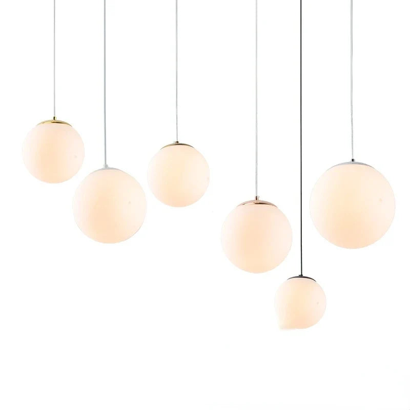 Nordic White Glass Globe Pendant Light With Iron Finish