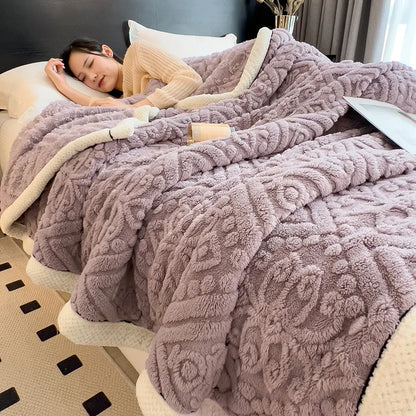 Decobites Coral Fleece Warm Blanket: Cozy Thicken Winter Bed Blanket