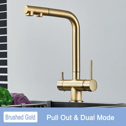 صنبور تنقية المياه الأسود القابل للسحب من DecorBites™: صنبور خلاط ساخن وبارد 2 في 1