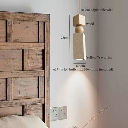 DecorBites™ LED Pendant Lamp Mid Century Modern Decor Yellow Travertine Wood Hanglamp