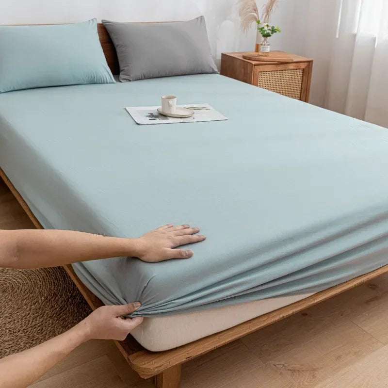 DecorBites™ Cotton Fitted Sheet with Elastic Bands for Single Double King Queen Bed