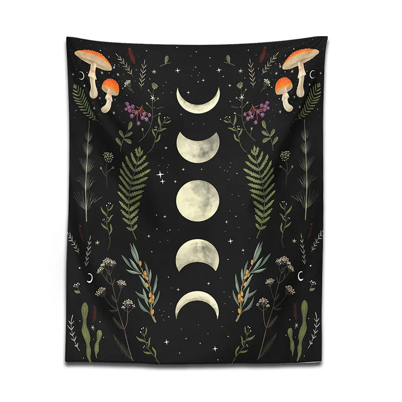 Decobites Moon Phase Mushroom Tapestry Wall Hanging Tapestries - Boho Room Decor