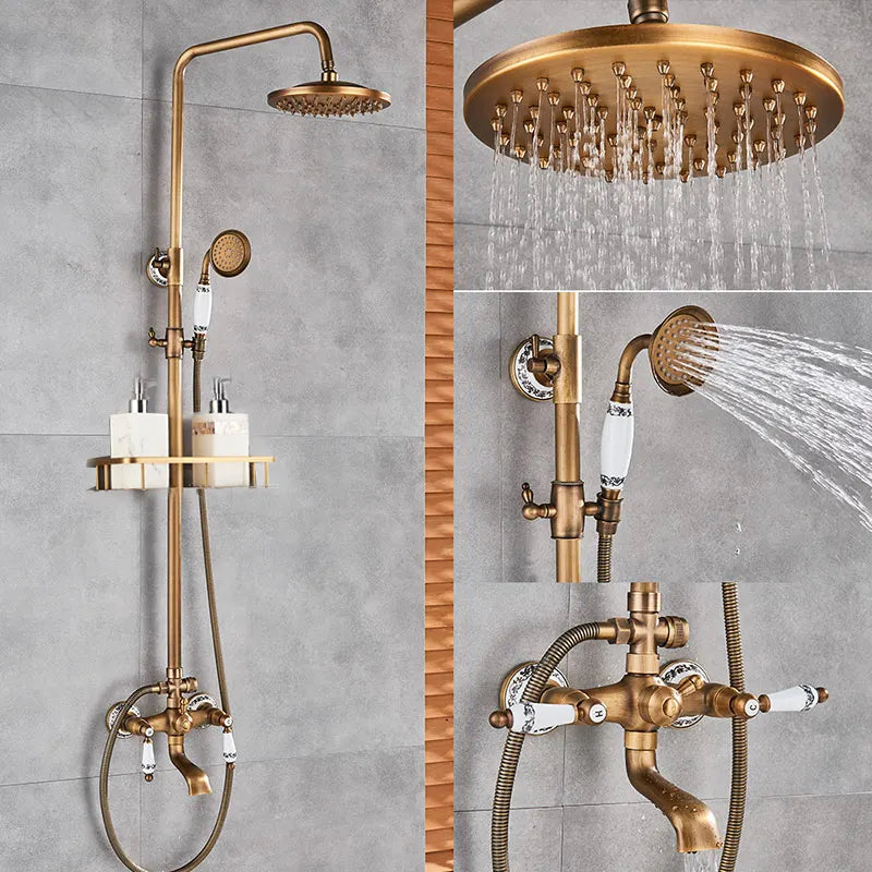 DecorBites™ Brass Shower Set with 8" Rainfall Head and Hand Sprayer