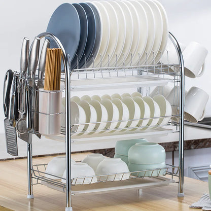 DecorBites™ 3-Tier Kitchen Drying Rack & Dish Organizer Shelf with Drain Board