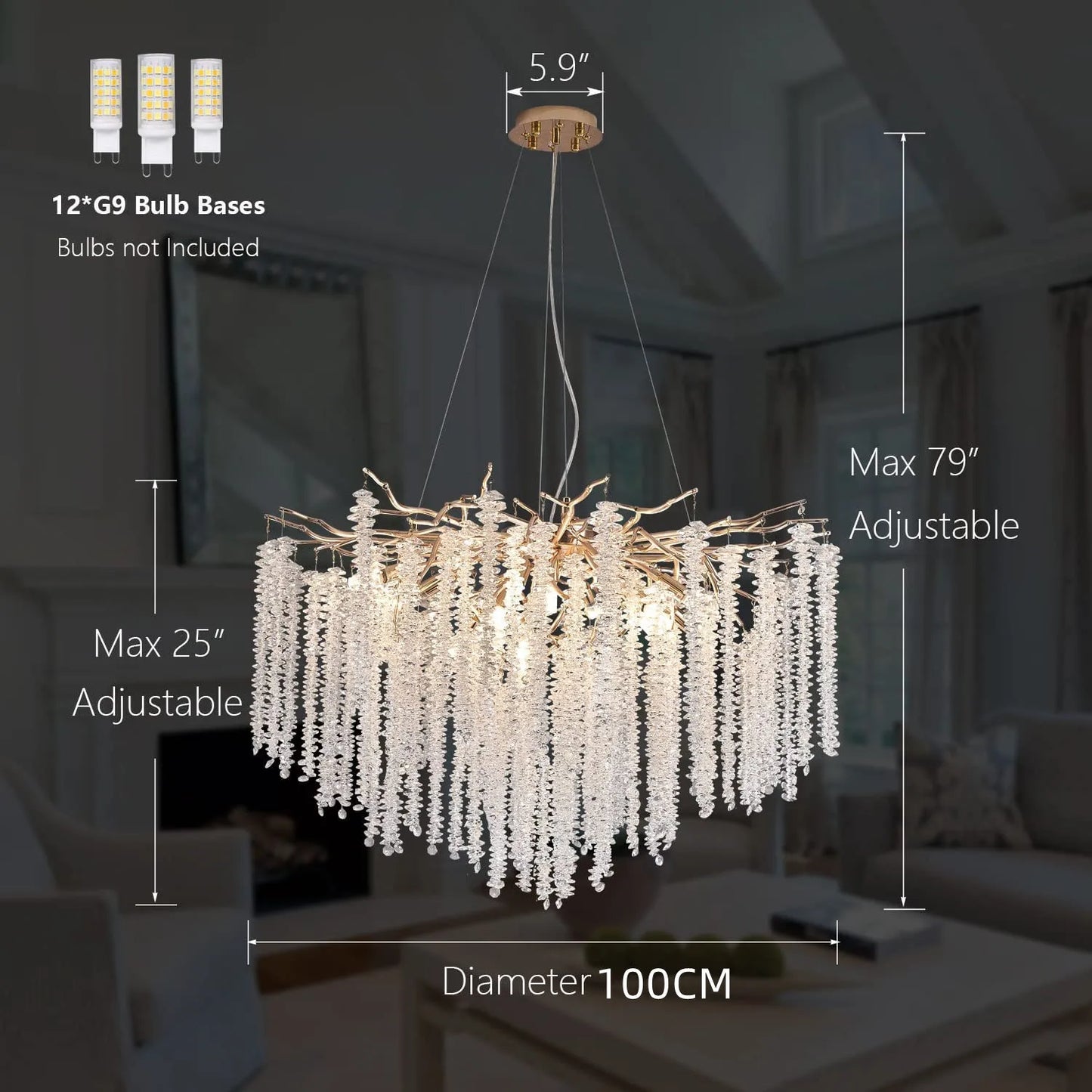 DecorBites™ Crystal Tassel Chandelier: Elegant Dining Room Pendant Light Fixtures