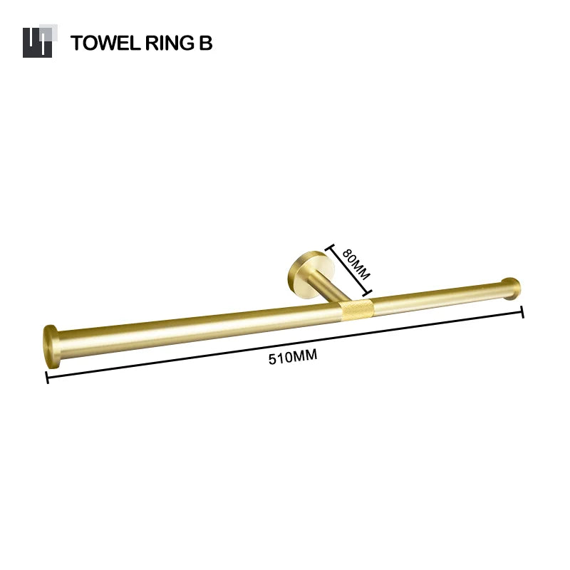 DecorBites™ Brushed Gold Bathroom Set: Towel Bar, Toilet Paper Holder, Hook - Wall Mount Kit