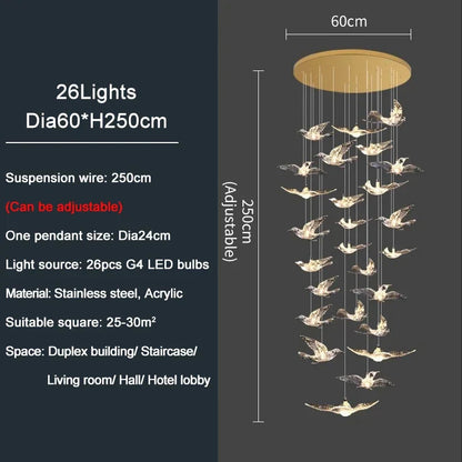 DecorBites™ Bird Design LED Chandelier for Luxury Living Room and Restaurant