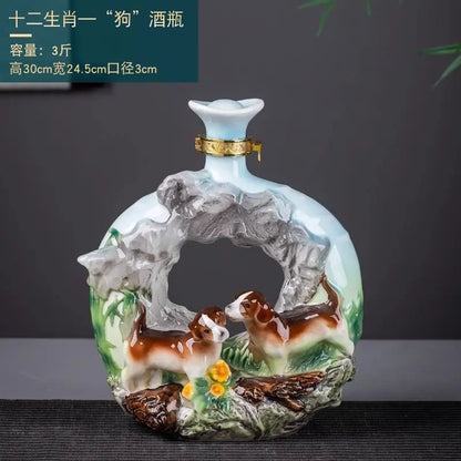 DecorBites™ Jingdezhen Ceramic Wine Bottle Sculpture Gift Chinese Zodiac 3kg
