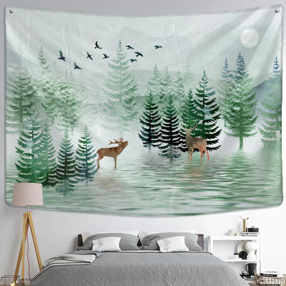 Decobites Elk Tapestry Wall Hanging Mystical Starry Sky Home Decor