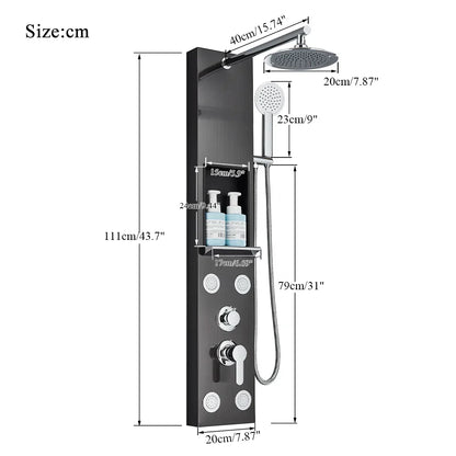 DecorBites™ Rainfall Shower Panel with Storage Rack and Massage Jets
