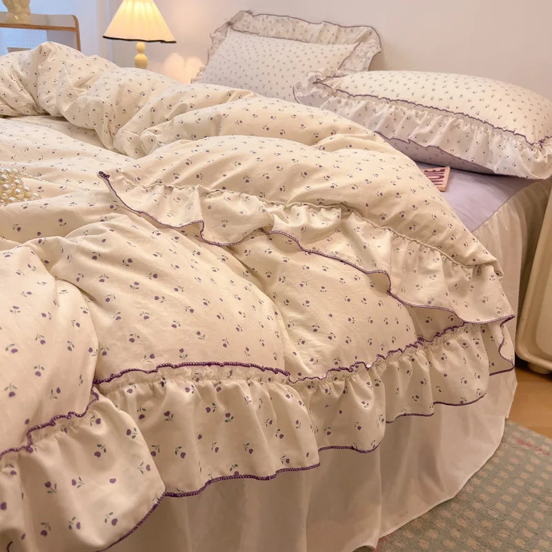 Juego de ropa de cama Decorbites™ Princesa Coreana con Estampado Floral en Algodón Lavado para Niñas