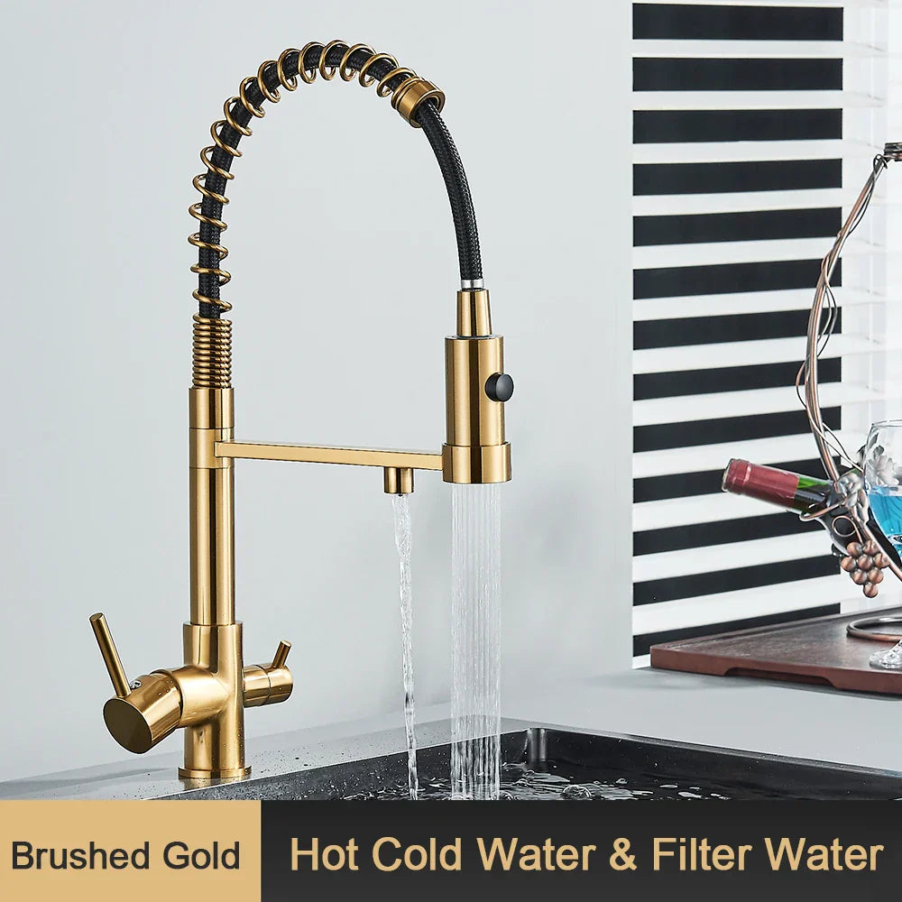 DecorBites™ Black 3 Way Drinking Water Filter Faucet: Brass, 360° Flexible, Purification Tap