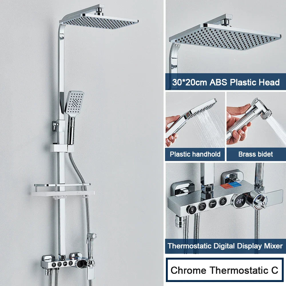 DecorBites™ Black 4-Way Digital Shower System with Rainfall Head and Bidet