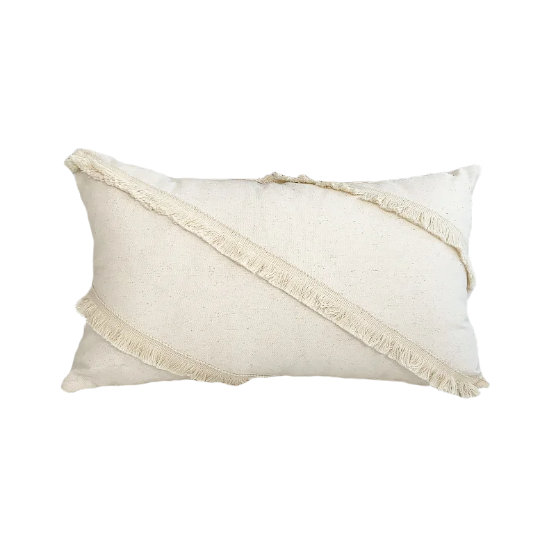 DecorBites™ Boho Style Beige Linen Cushion Cover with Tassels for Home Decor