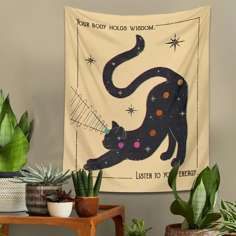 Boho Tarot Cat Tapestry for Kids Room Decor by Decobites