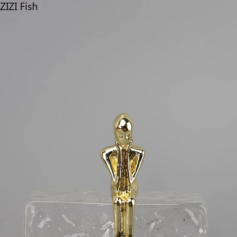DecorBites™ Golden Thinker Ice Crystal Sculpture: Abstract Figure on Crystal Base