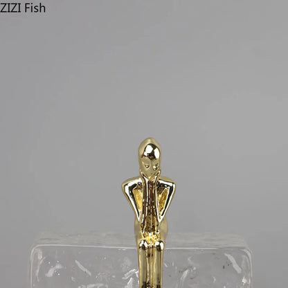 DecorBites™ Golden Thinker Ice Crystal Sculpture: Abstract Figure on Crystal Base