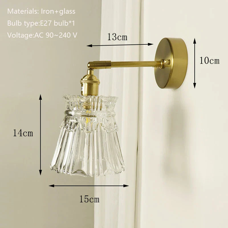 DecorBites™ Brass Mirror Wall Sconce with Glass Shade for Bedroom and Living Room
