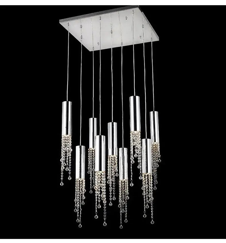 DecorBites™ Luxury Chrome Crystal LED Chandelier for Staircase
