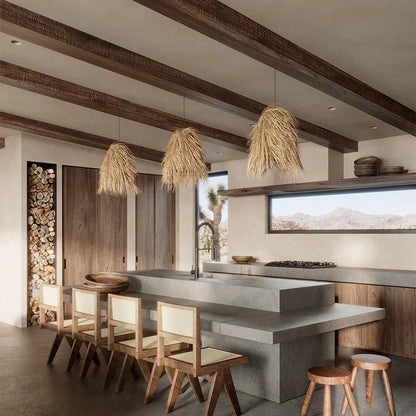 DecorBites™ Handwoven Rattan LED Chandelier Pendant Light Fixture for Dining Room & Bar