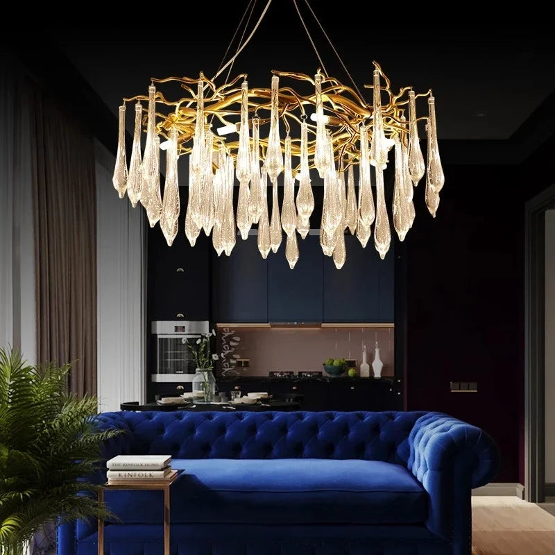 DecorBites™ Crystal Water Drop LED Chandeliers: Modern Luxury Branch Design for Living & Dining Rooms