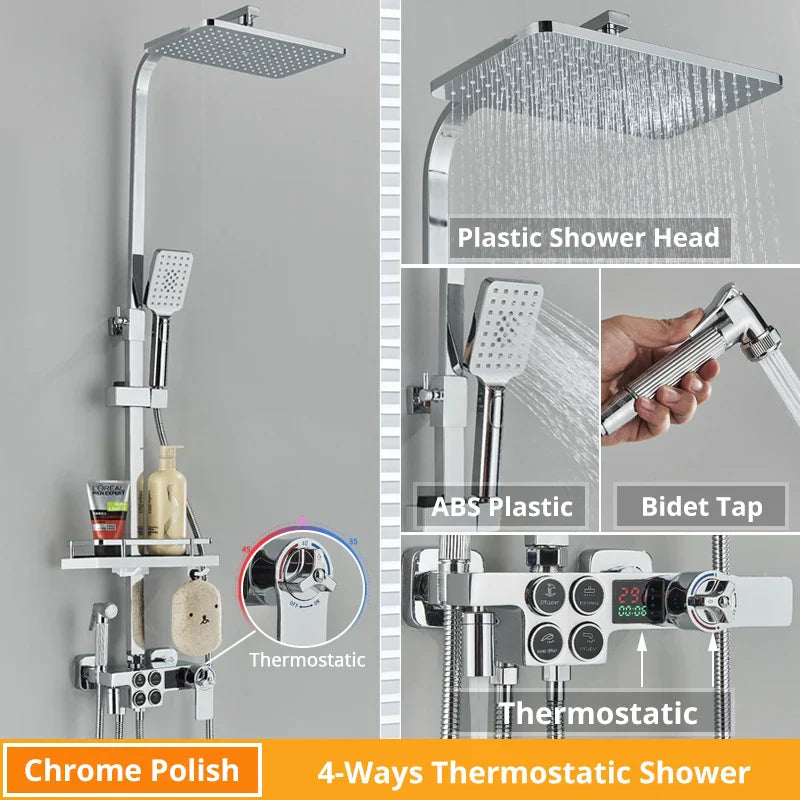 DecorBites™ Digital Display Thermostatic Shower Faucet Set with Rain Shower Head