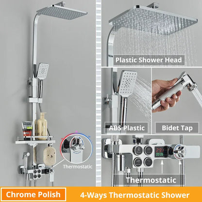 DecorBites™ Digital Display Thermostatic Shower Faucet Set with Rain Shower Head