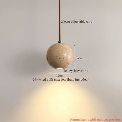 DecorBites™ LED Pendant Lamp Yellow Travertine Adjustable Wabi Sabi Light