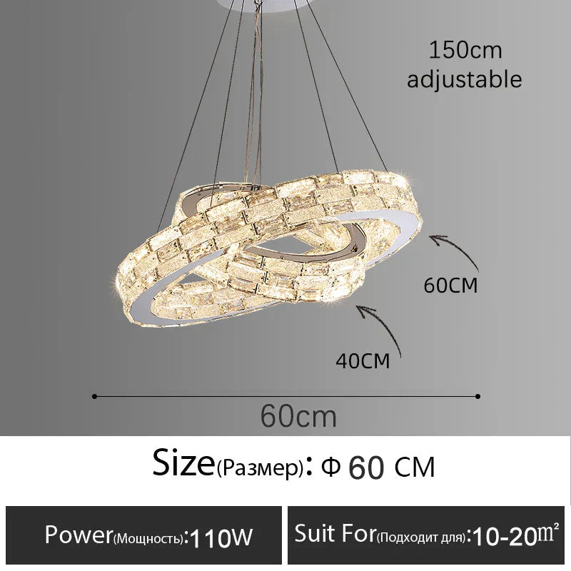 Gold Crystal Ring Chandelier 3-Tier D100cm