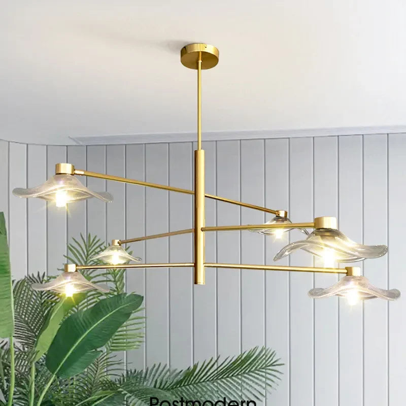 DecorBites™ Lotus Leaf Glass Iron Chandelier for Bedroom Living Room Hall Lighting