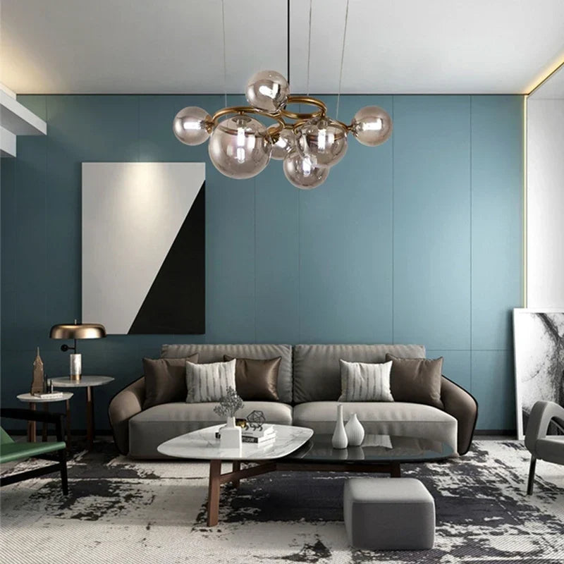 DecorBites™ Black Magic Bean Ceiling Chandelier with Golden Lamp Body Glass Pendant Light