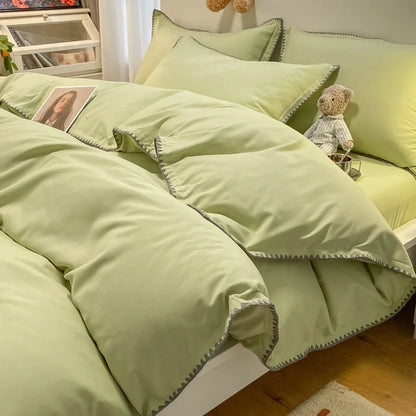 Juego de cama DecorBites™ Cozy Shell Edges: Edredón suave y sábana ajustable para otoño/invierno