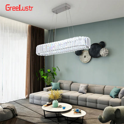DecorBites™ Crystal Oval Design LED Chandelier: Modern Large Pendant Light for Living Room & Bedroom