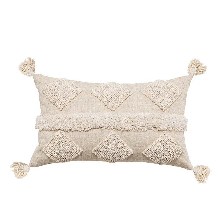 DecorBites™ Boho Beige White Tufted Tassel Pillow Cover Set