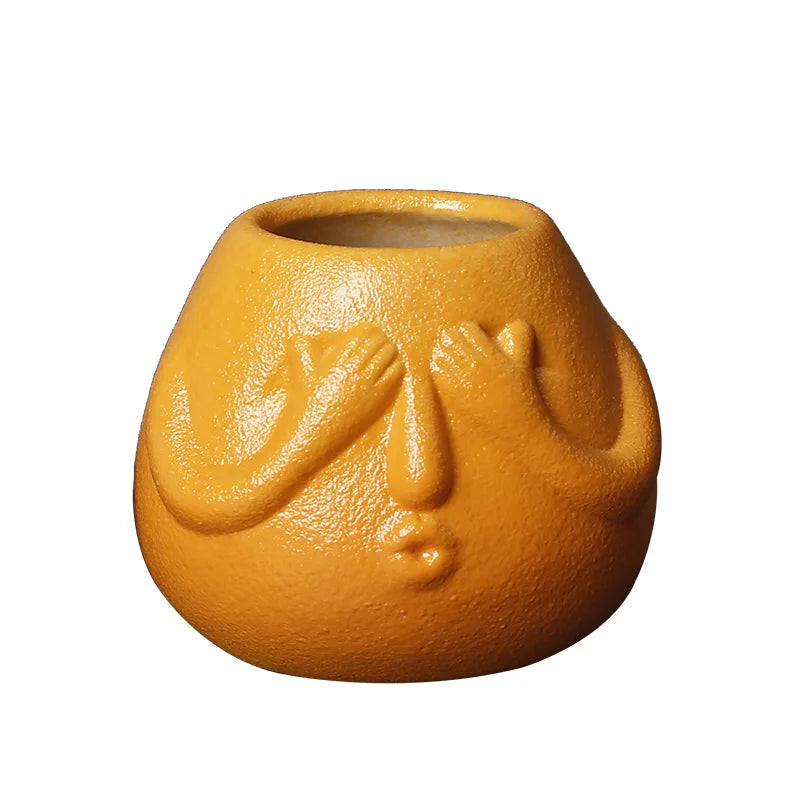 DecorBites™ Ceramic Abstract Human Face Flowerpot Succulent Orchid Plant Vase Pot