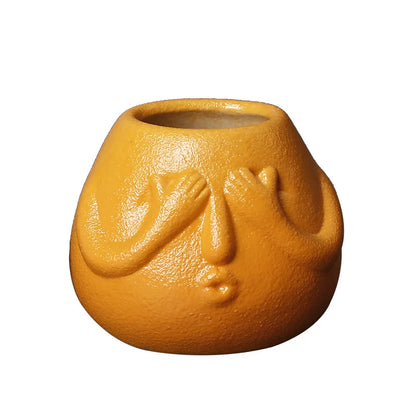 DecorBites™ Ceramic Abstract Human Face Flowerpot Succulent Orchid Plant Vase Pot