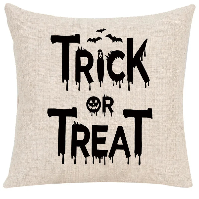 Funda de cojín de lino Decorbites™ de Halloween para la decoración del salón y el sofá - Truco o trato