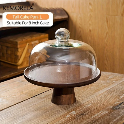 DecorBites™ Japanese Wooden Cake Tray with Glass Lid | Kitchen Food Storage Box