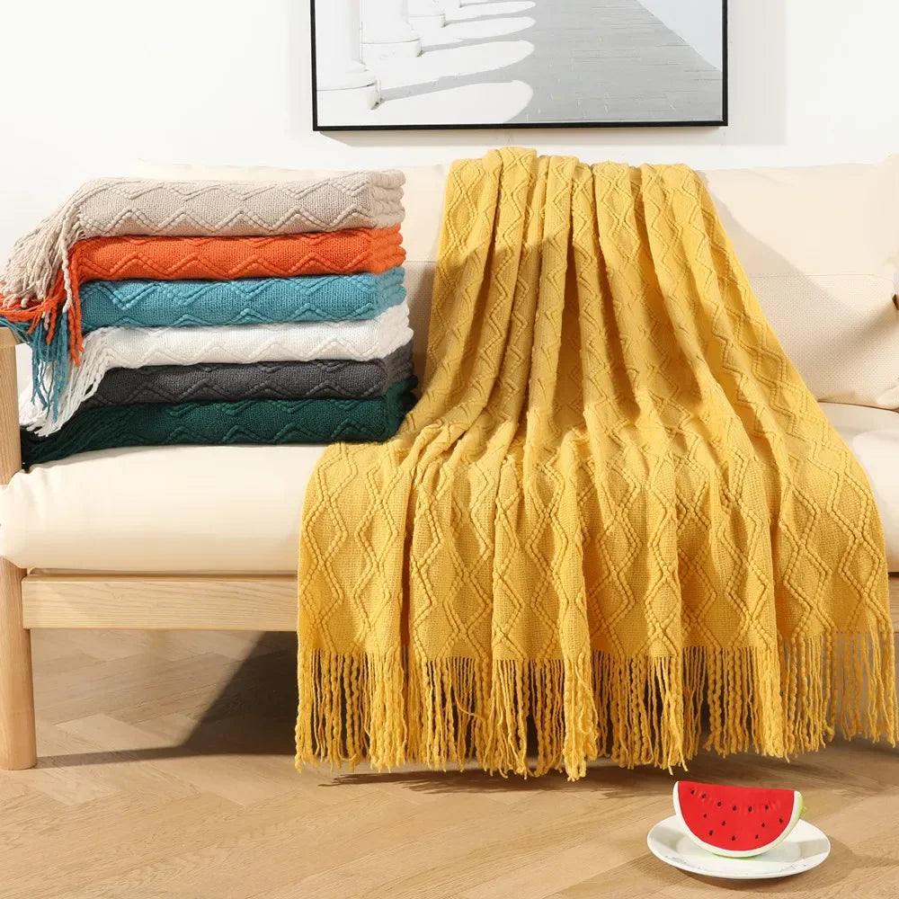 DecorBites™ Knitted Woolen Blanket - Cozy Home Accent and Travel Essential
