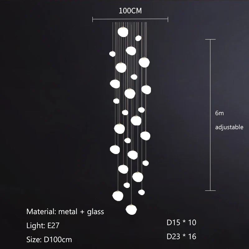 DecorBites™ Cobblestone Glass LED Pendant Lights Chandelier for Villa Hotel Loft Stairway