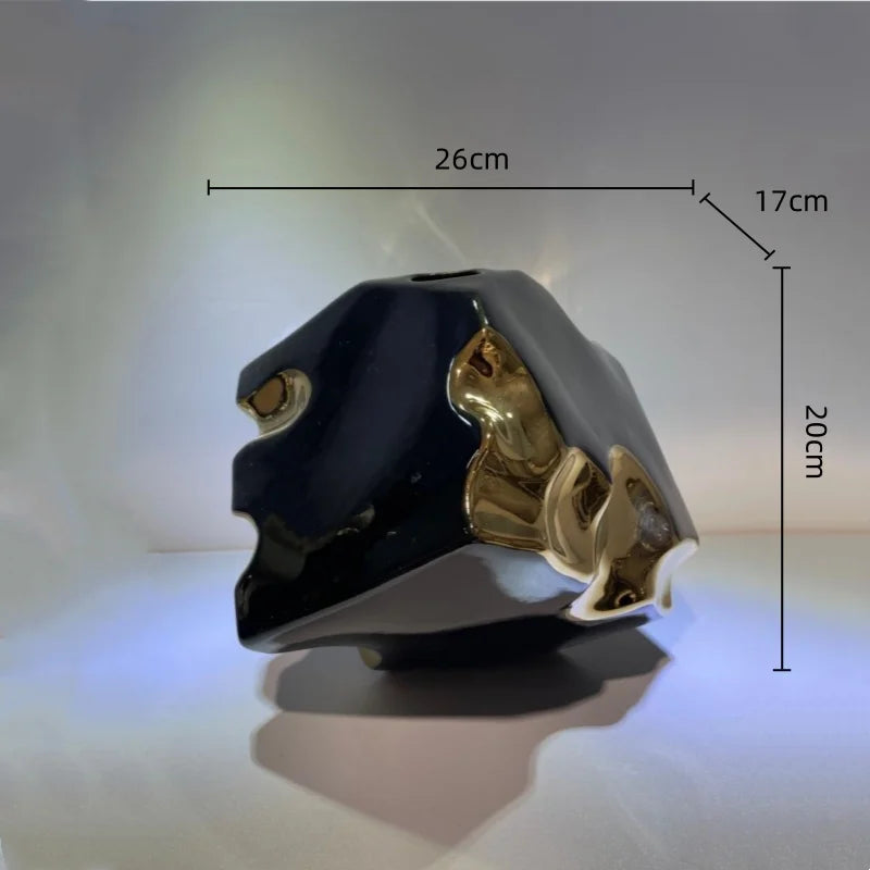 Jarrón de cerámica DecorBites™ Golden Notch con diseño geométrico cuadrado, accesorio de decoración para el hogar